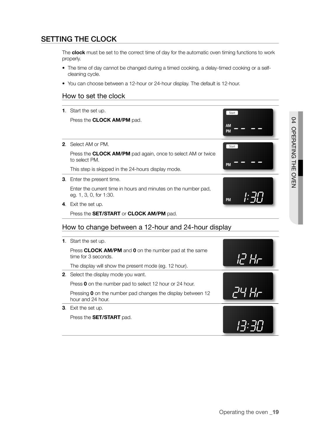 Samsung FTQ352IWX user manual Setting The Clock, How to set the clock, How to change between a 12-hourand 24-hourdisplay 