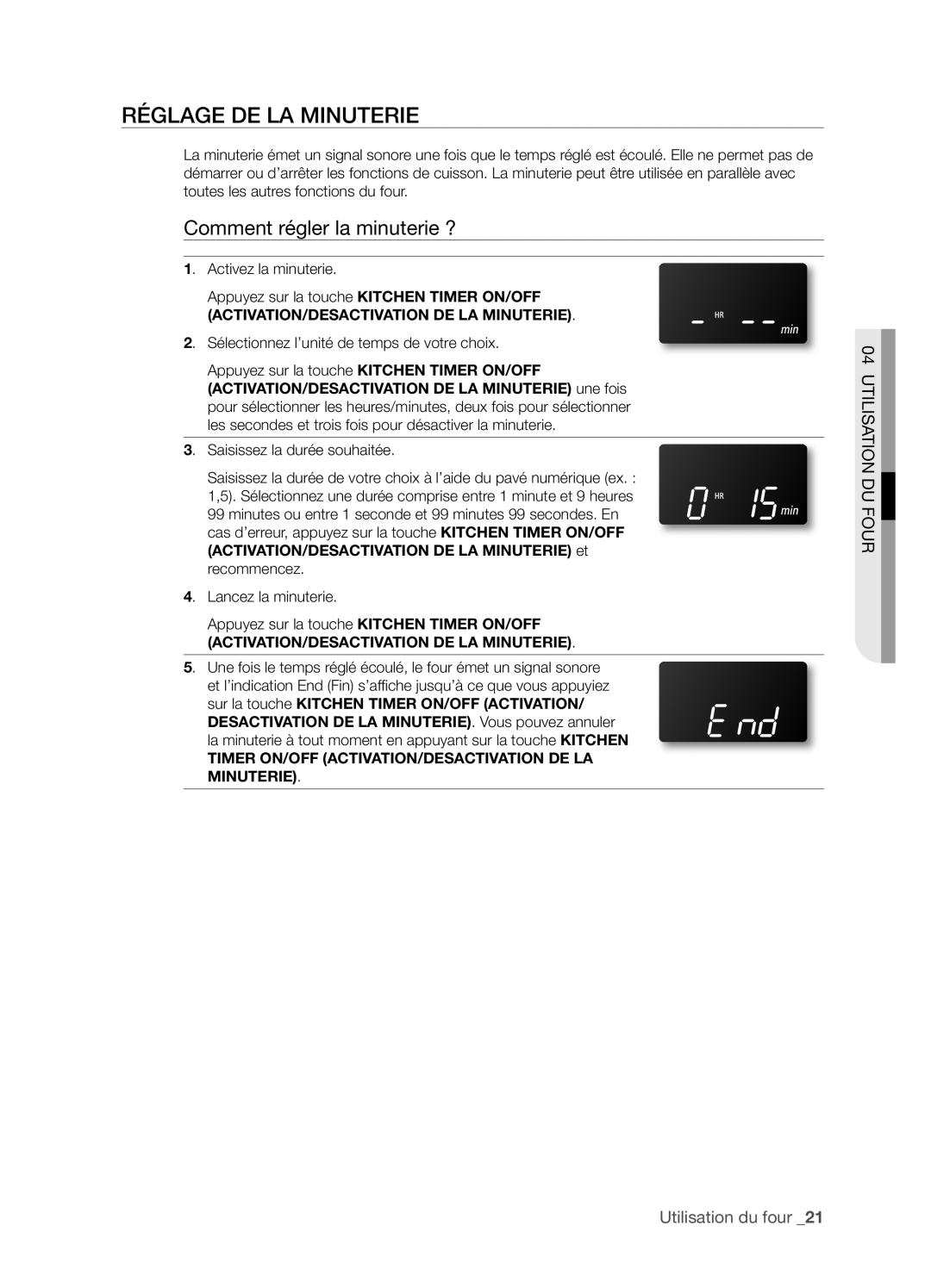 Samsung FTQ352IWX RéGLAGE DE LA MINUTERIE, Comment régler la minuterie ?, Utilisation Du Four, Utilisation du four _21 