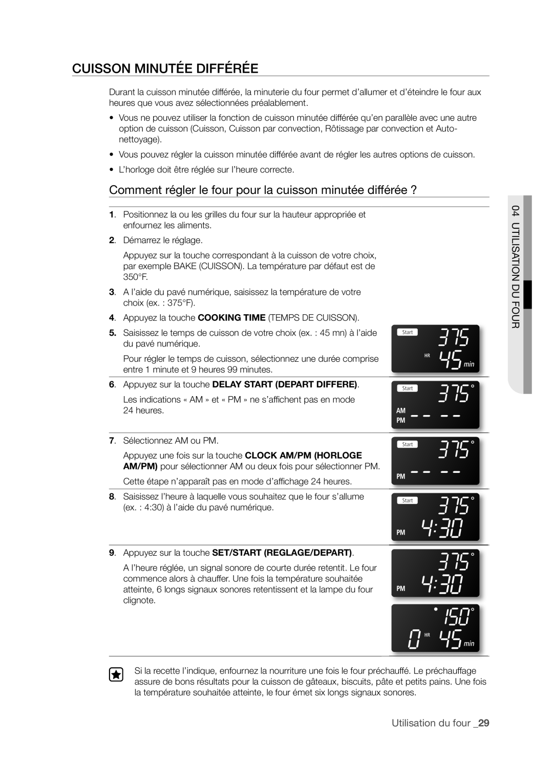 Samsung FTQ352IWX user manual CUISSON MINUTéE DIFFéRéE, Utilisation Du Four, Utilisation du four _29 