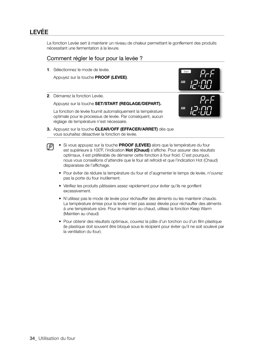 Samsung FTQ352IWX user manual LEVéE, Comment régler le four pour la levée ?, _ Utilisation du four 