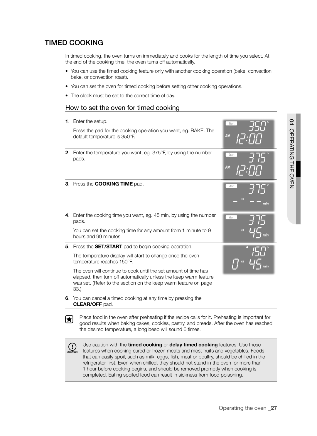 Samsung FTQ353 user manual Timed Cooking, How to set the oven for timed cooking 