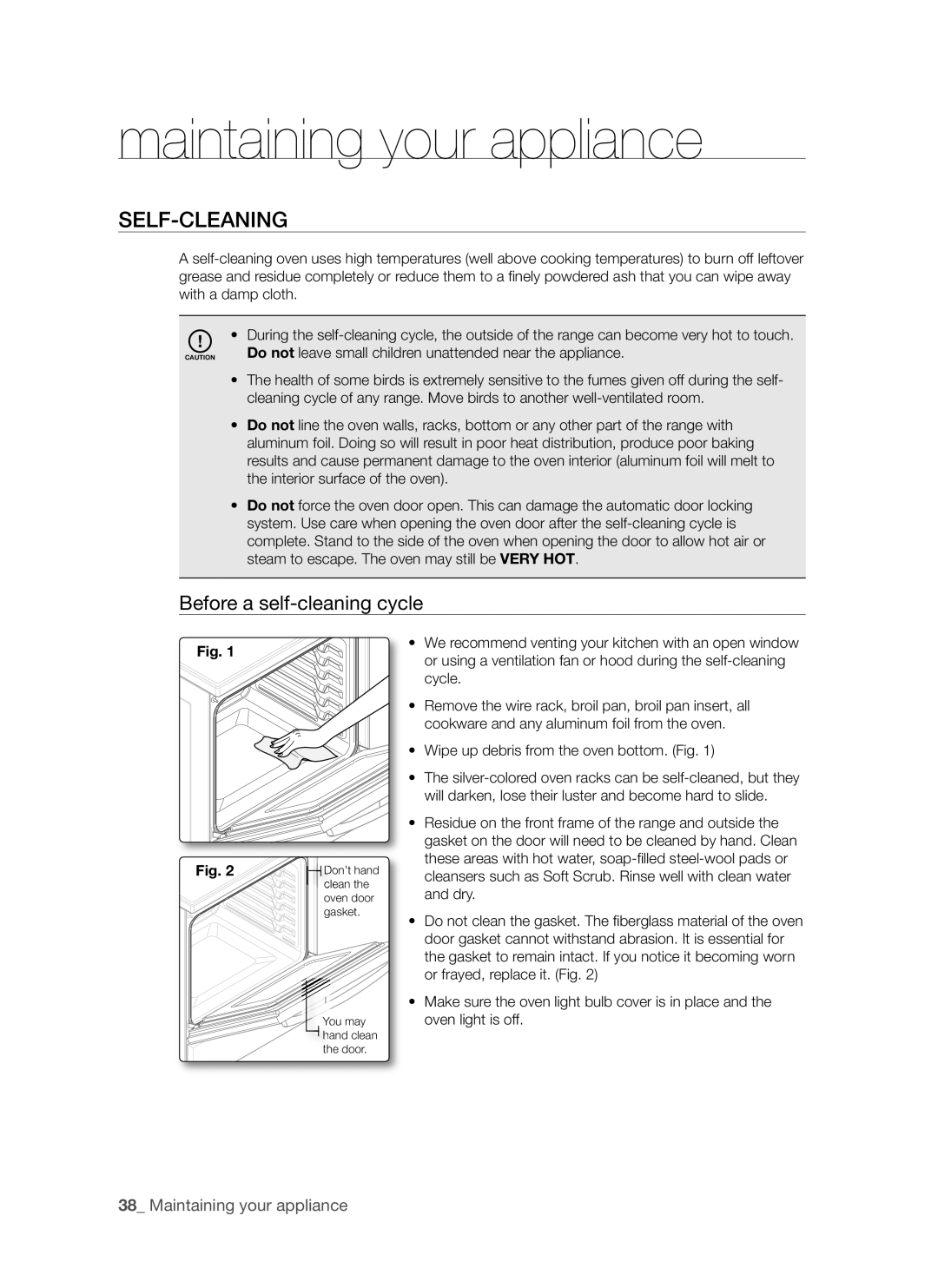 Samsung FTQ353 user manual Maintaining your appliance, Self-Cleaning, Before a self-cleaning cycle 