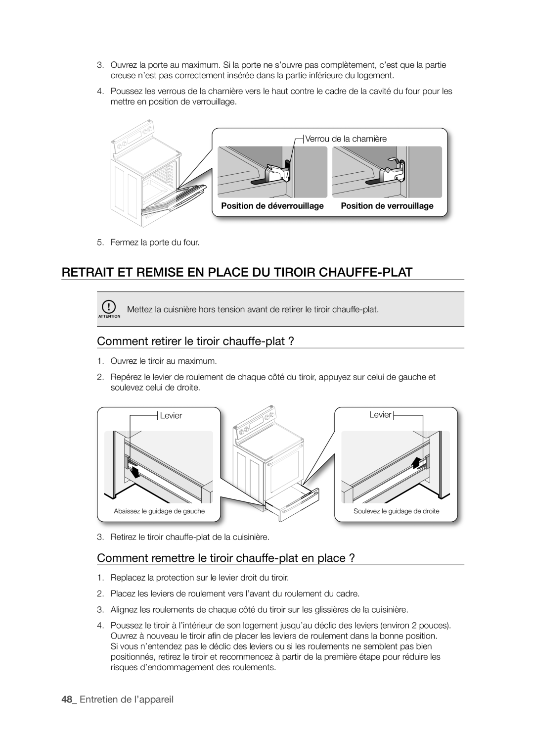 Samsung FTQ386LWX user manual Retrait Et Remise En Place Du Tiroir Chauffe-Plat, Comment retirer le tiroir chauffe-plat? 