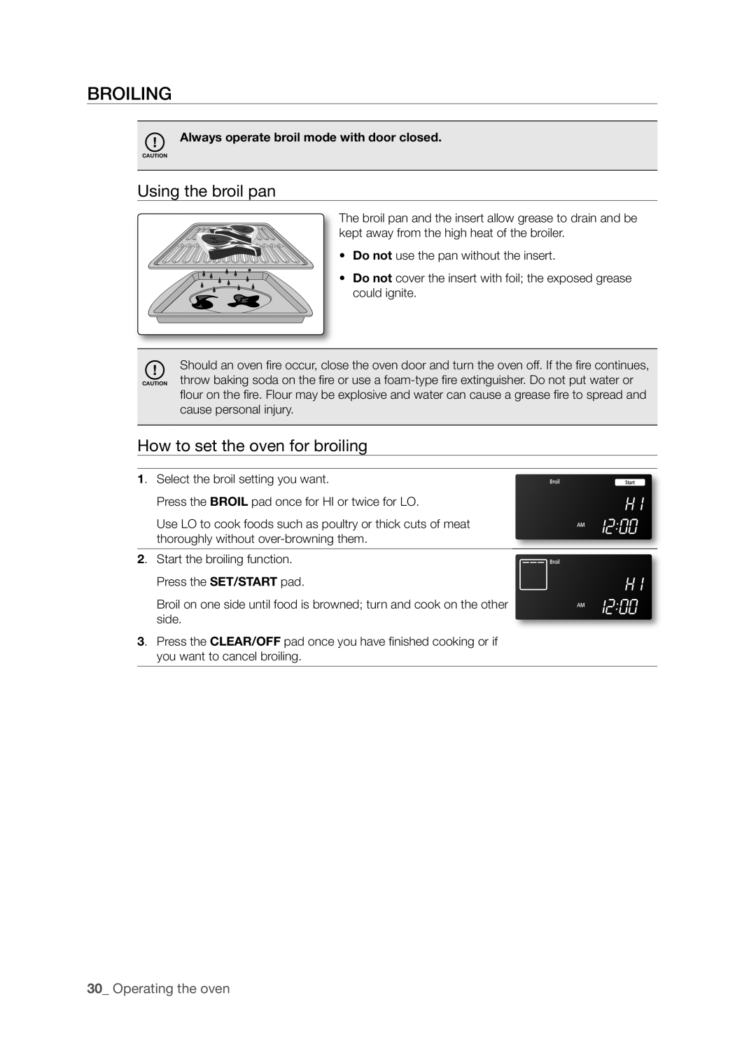 Samsung FTQ386LWX user manual Broiling, Using the broil pan, How to set the oven for broiling, 0_ Operating the oven 