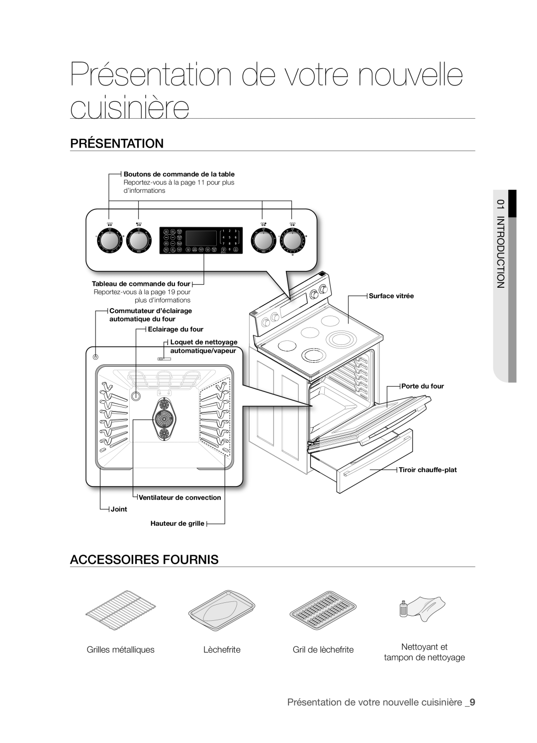 Samsung FTQ386LWX user manual Présentation de votre nouvelle cuisinière, PRéSENTATION, Accessoires Fournis 