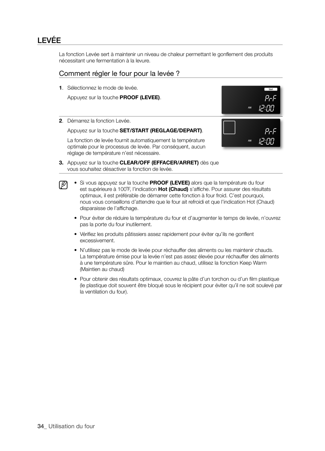 Samsung FTQ386LWX user manual LEVéE, Comment régler le four pour la levée ?, _ Utilisation du four 