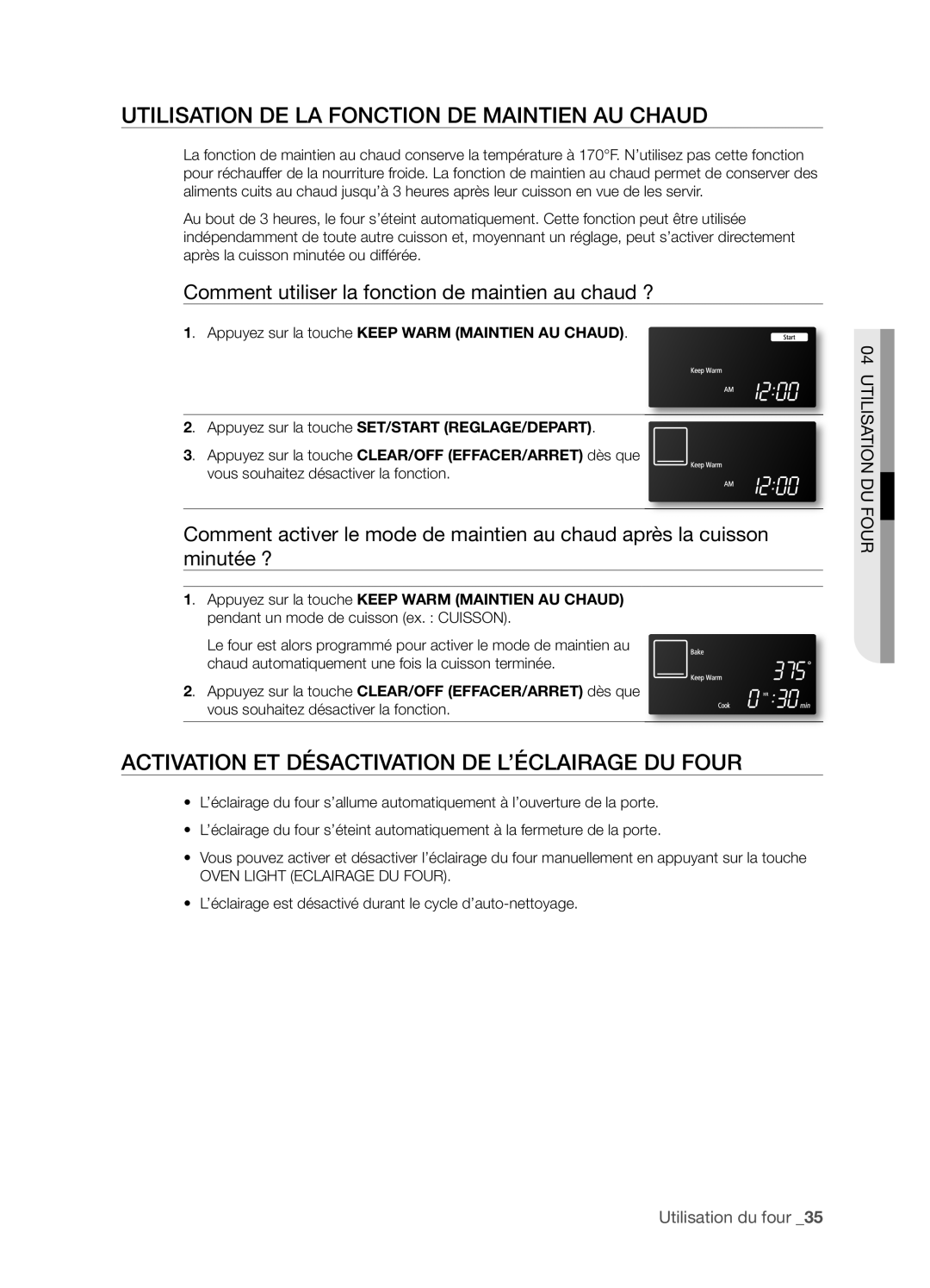 Samsung FTQ386LWX user manual Utilisation De La Fonction De Maintien Au Chaud, Utilisation du four _5 