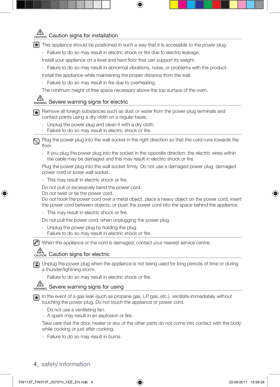 Samsung FW113T001/XEE manual Safety information 