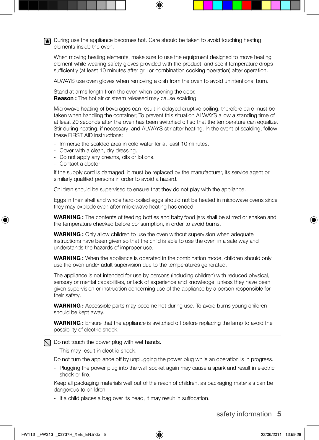 Samsung FW113T001/XEE manual Safety information 