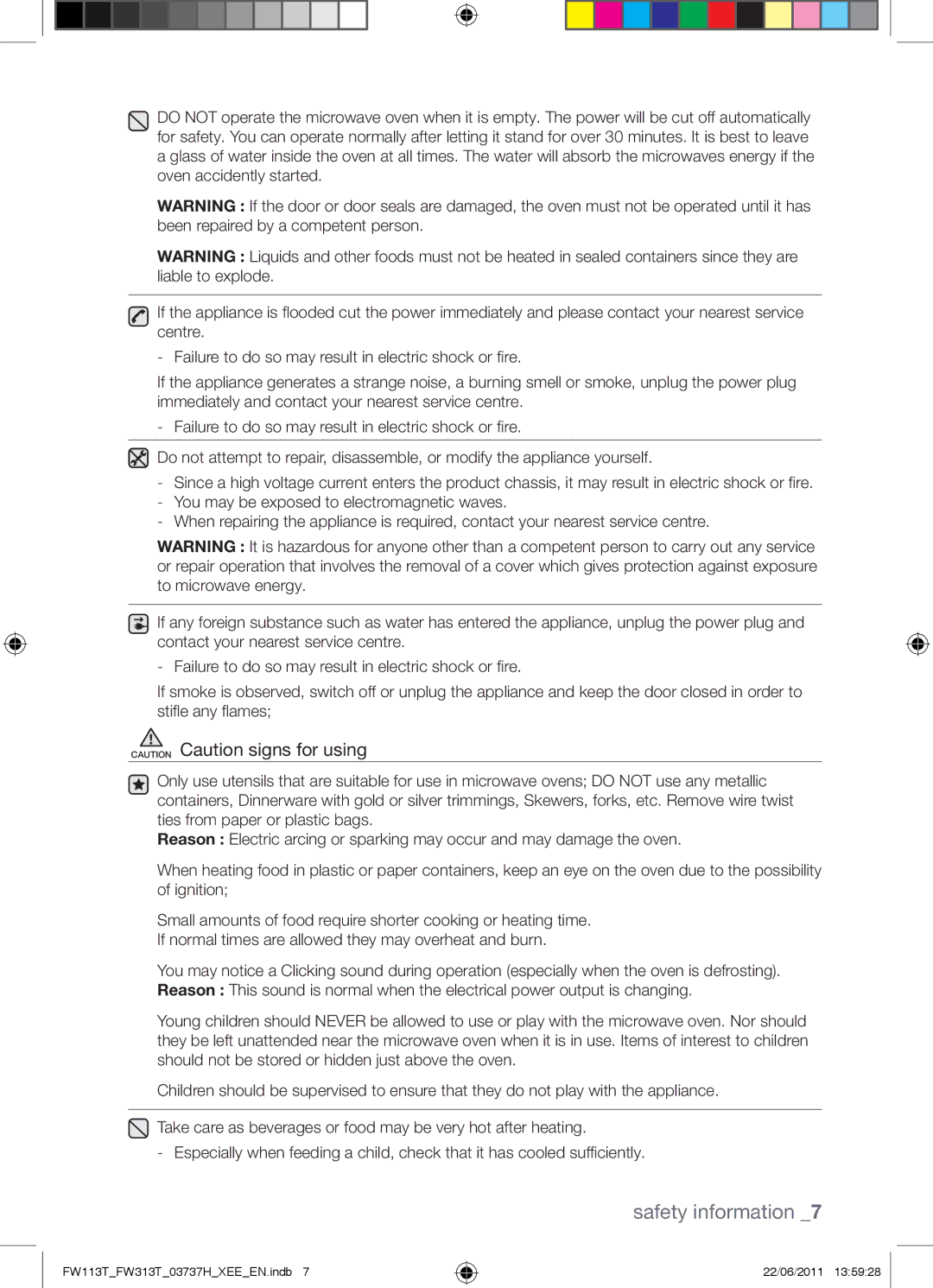 Samsung FW113T001/XEE manual Safety information 