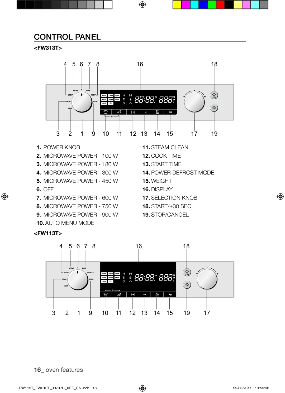 Samsung FW113T001/XEE manual Control Panel, START/+30 SEC 