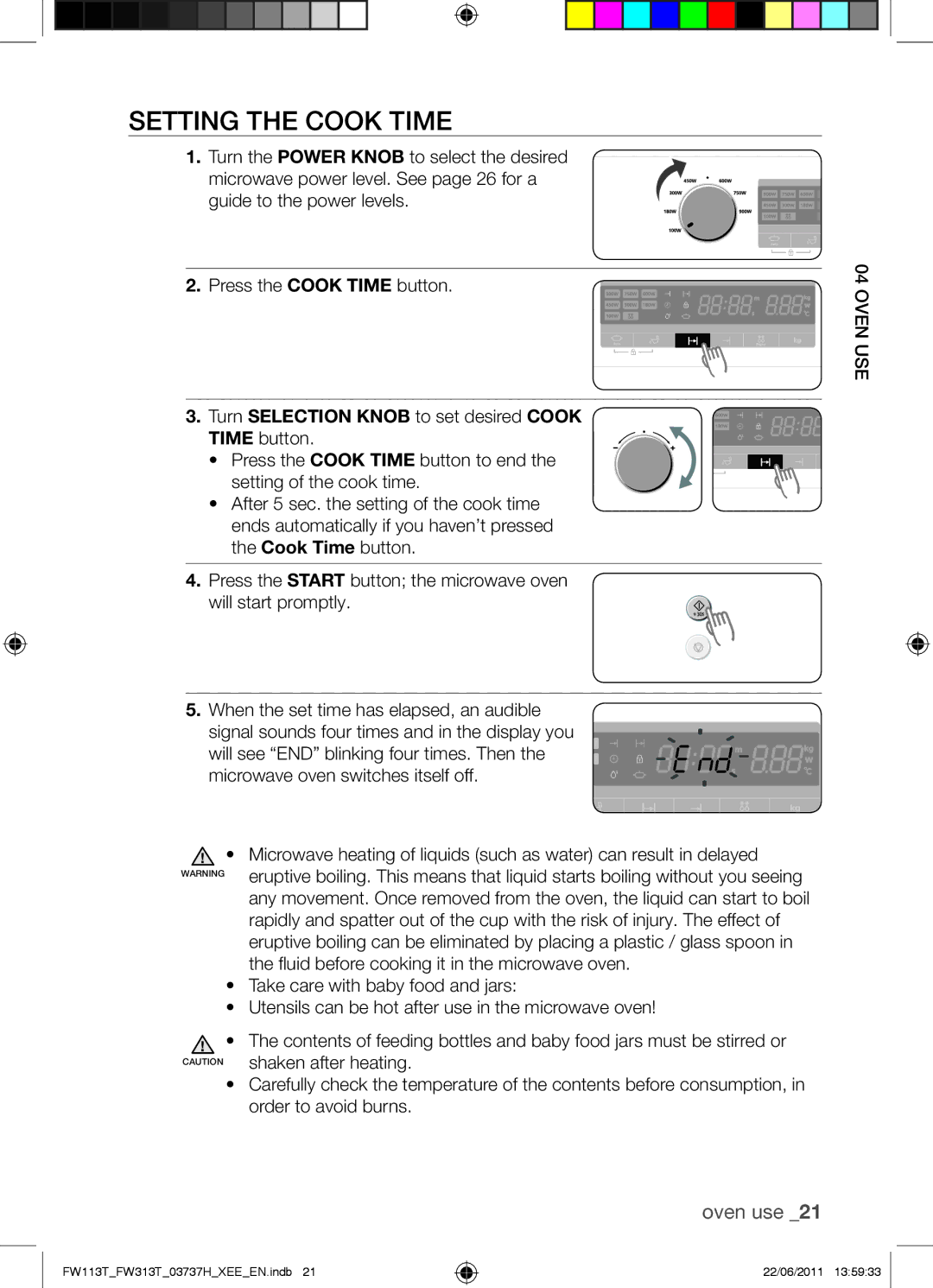 Samsung FW113T001/XEE manual Setting the Cook Time, Turn Selection Knob to set desired Cook Time button 