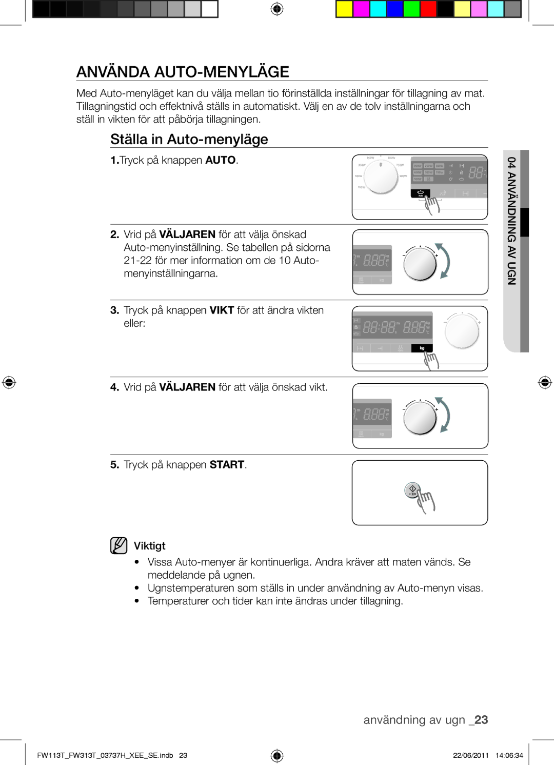 Samsung FW113T001/XEE manual Använda AUTO-MENYLÄGE, Ställa in Auto-menyläge 