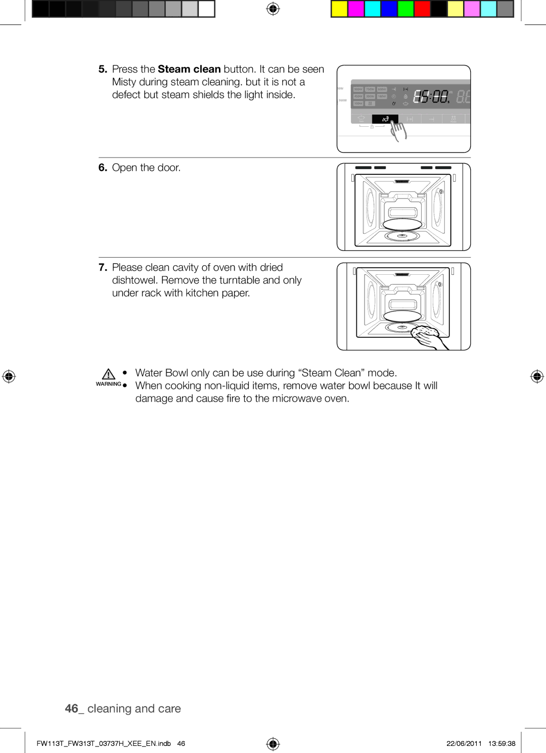 Samsung FW113T001/XEE manual Cleaning and care 