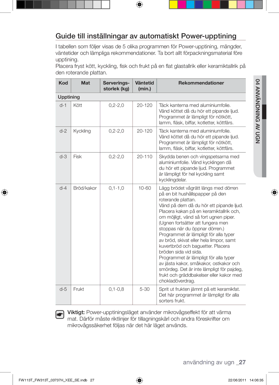 Samsung FW113T001/XEE manual Guide till inställningar av automatiskt Power-upptining 