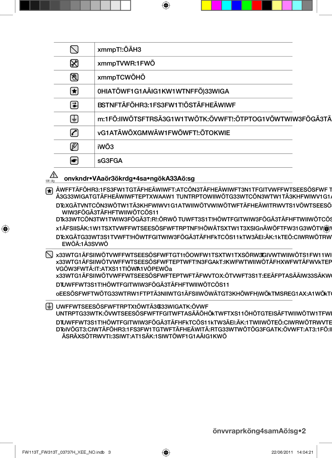 Samsung FW113T001/XEE manual Sikkerhetsinformasjon 