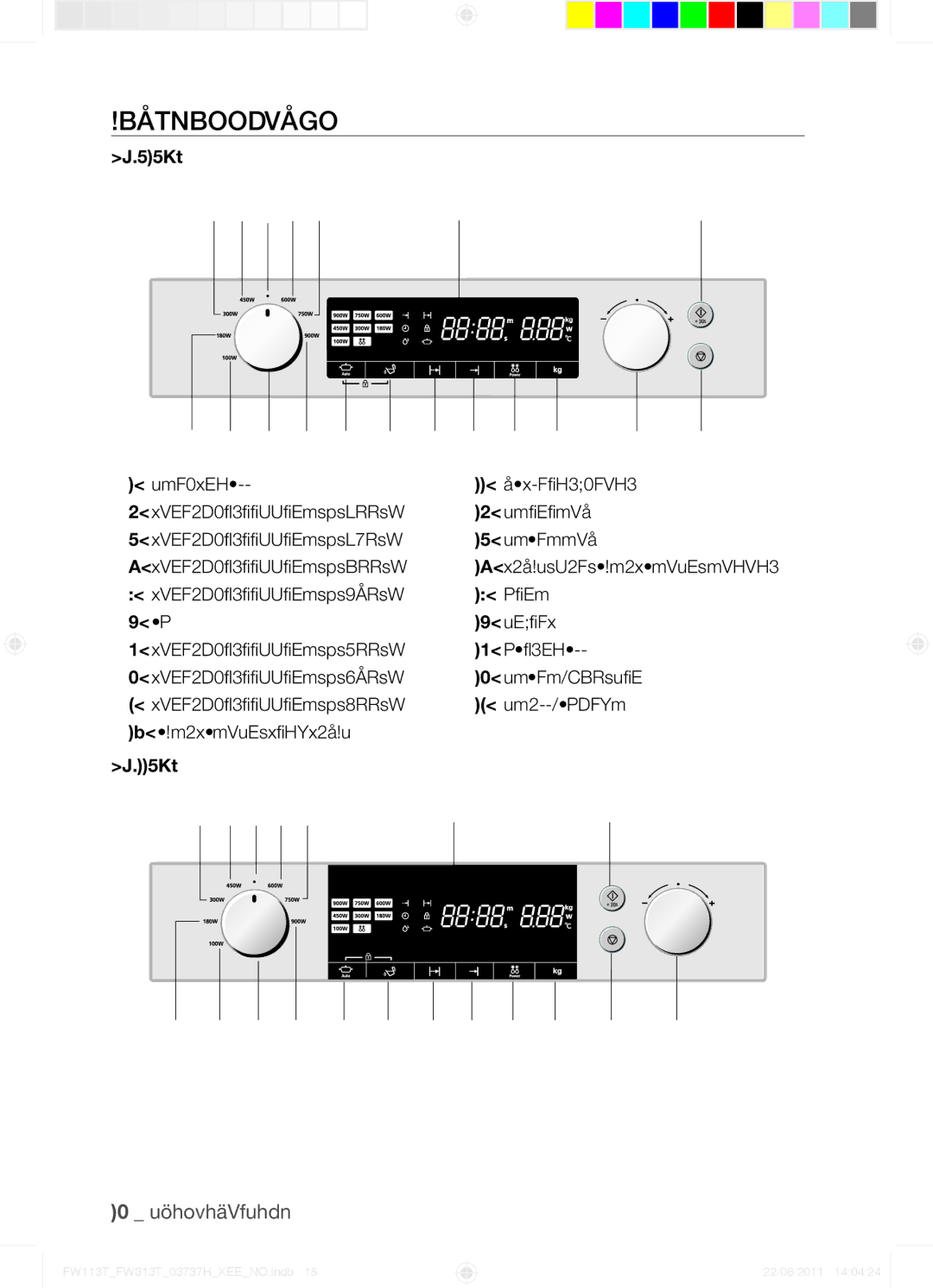 Samsung FW113T001/XEE manual Kontrollpanel, Vekt 