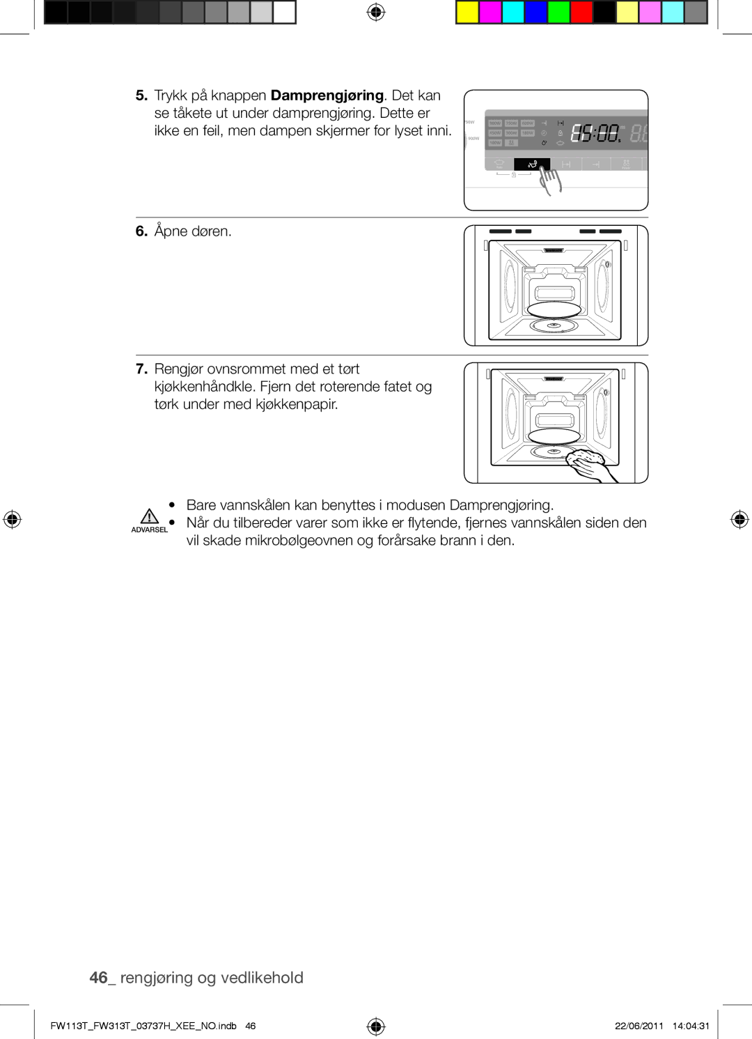 Samsung FW113T001/XEE manual Rengjøring og vedlikehold 