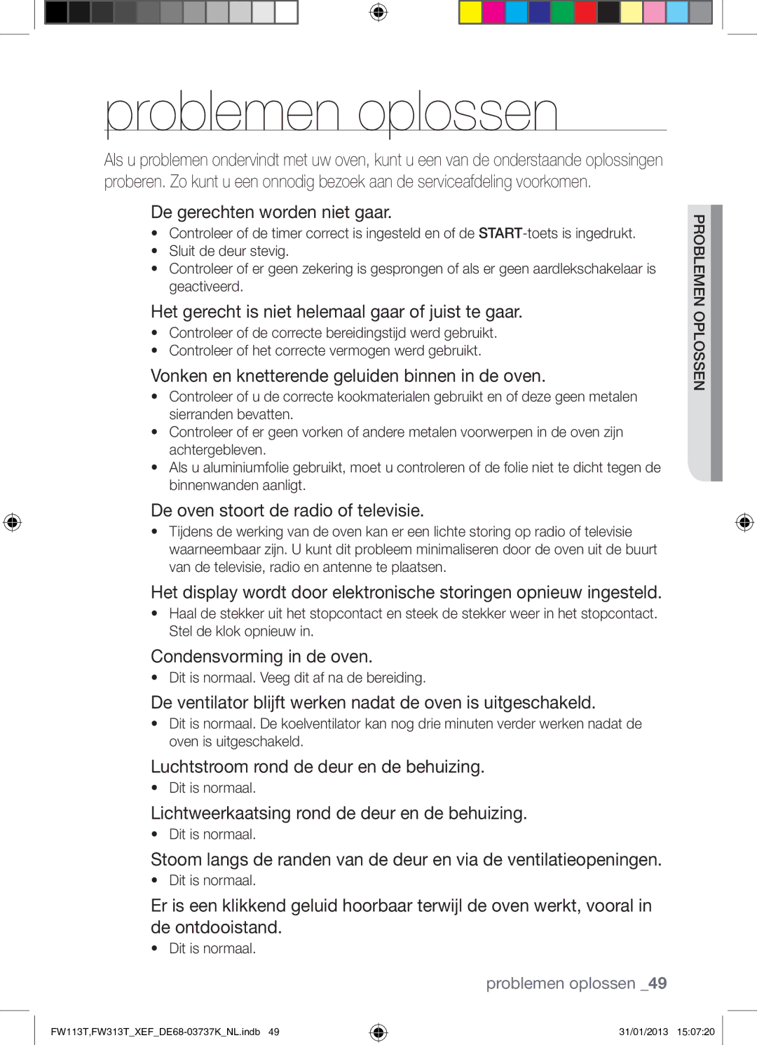 Samsung FW113T002/XEF manual Problemen oplossen 