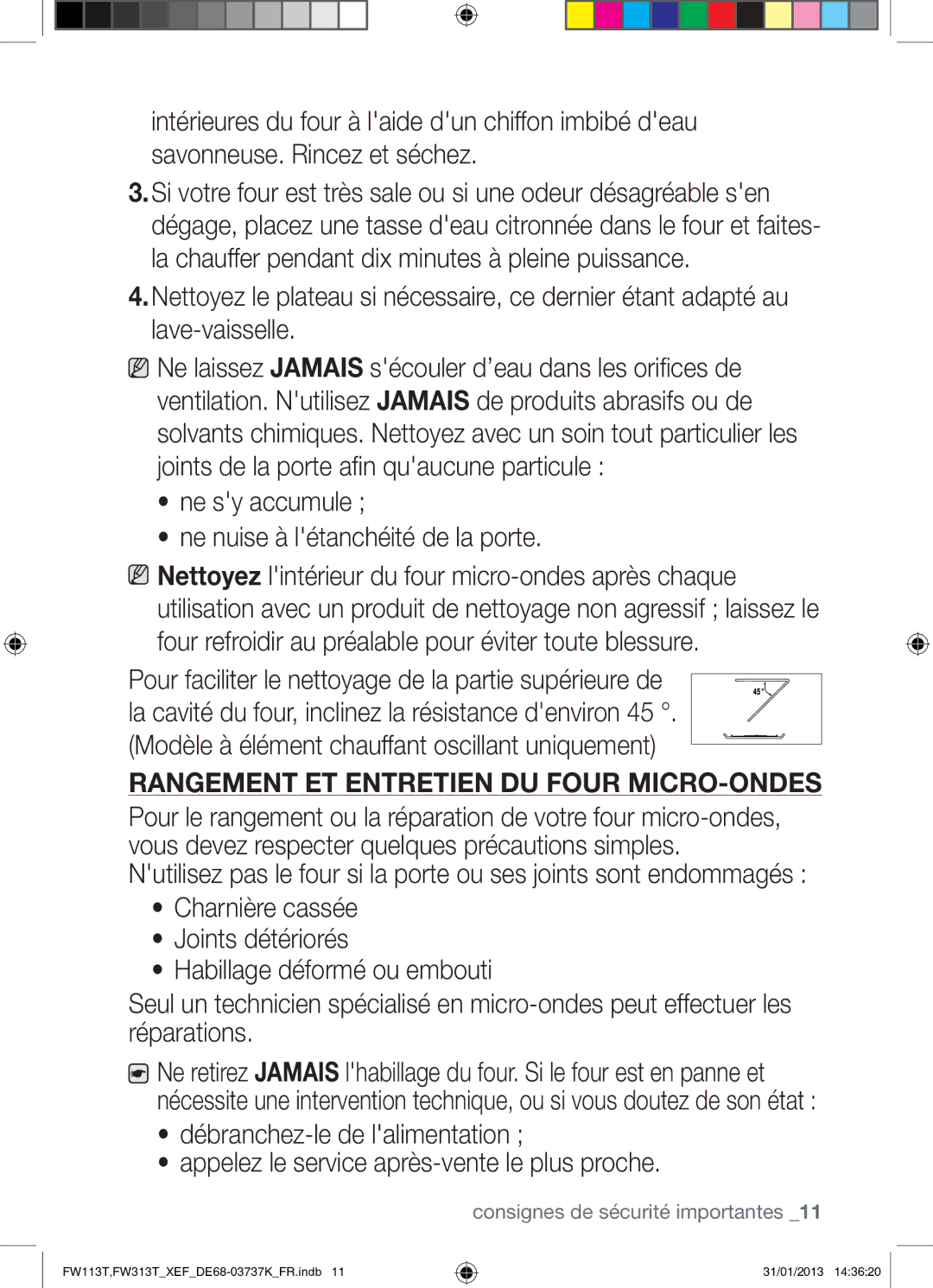 Samsung FW113T002/XEF manual Rangement ET Entretien DU Four MICRO-ONDES 