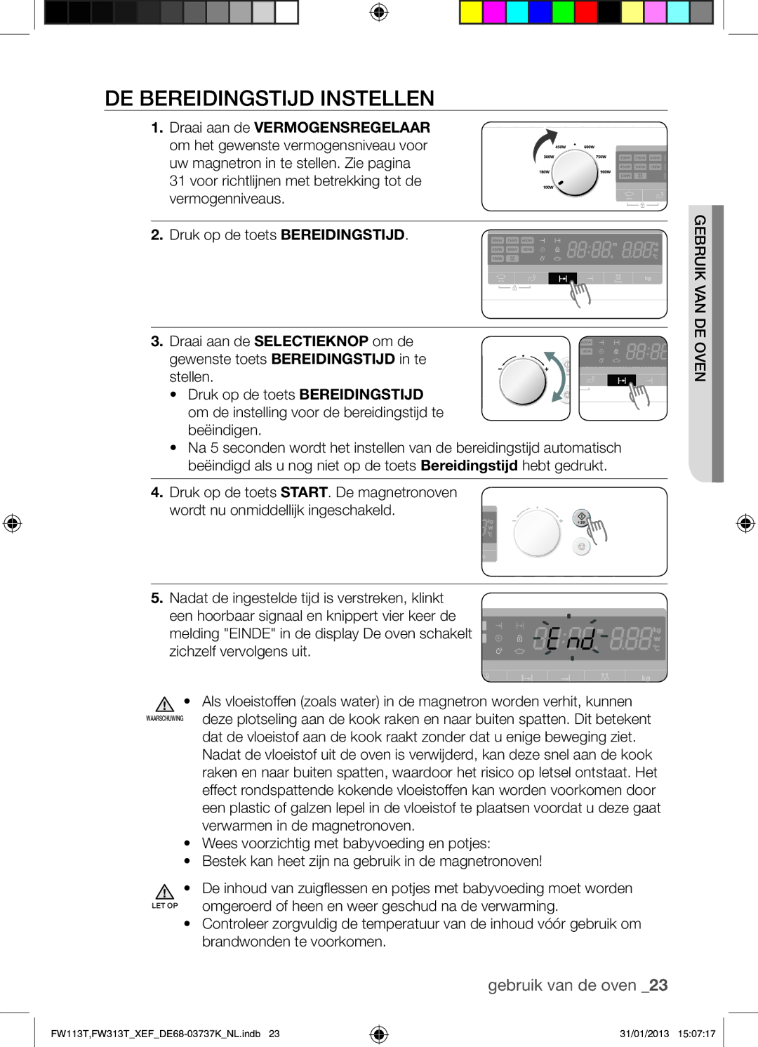 Samsung FW113T002/XEF manual DE Bereidingstijd Instellen 