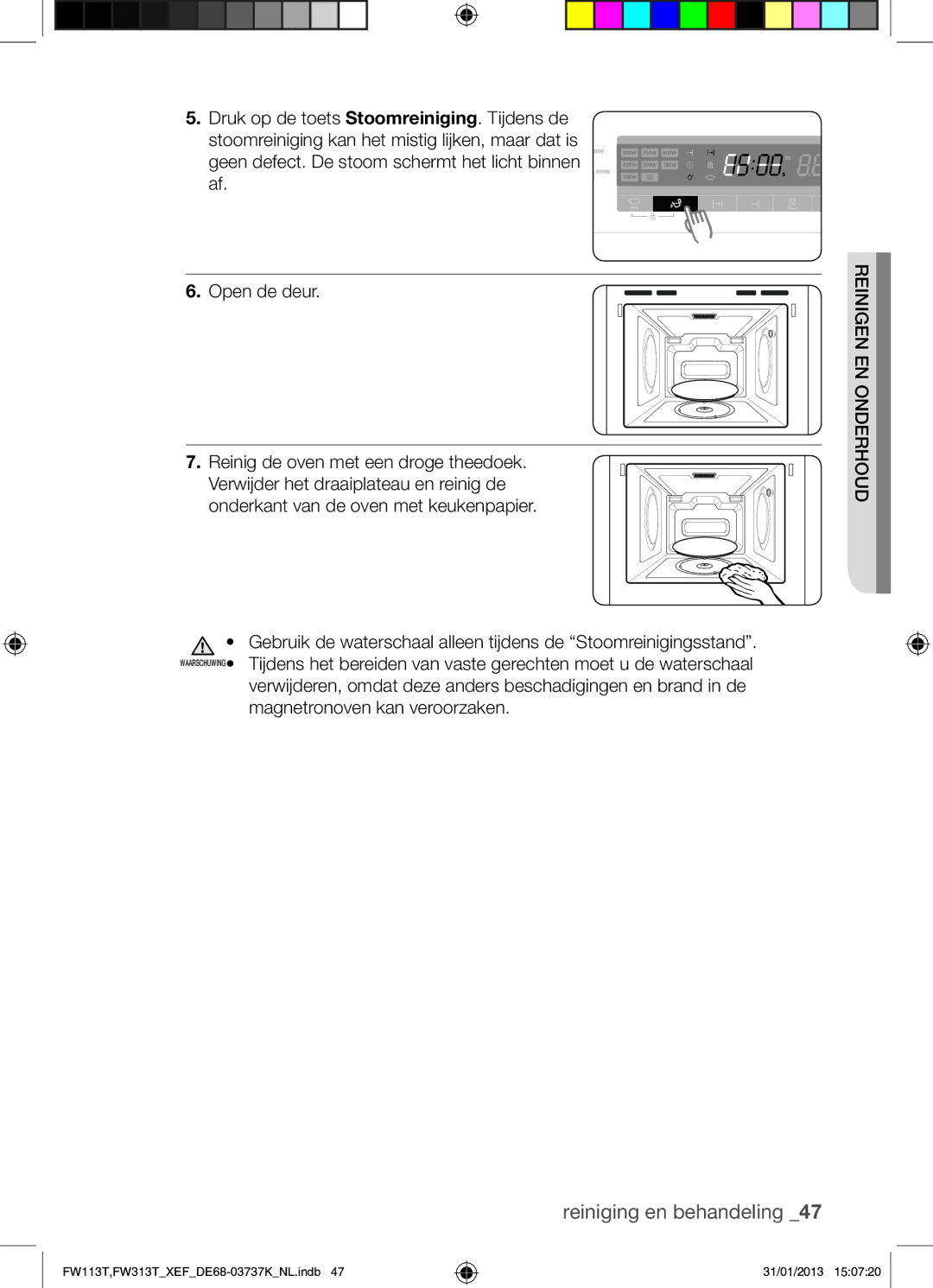 Samsung FW113T002/XEF manual Reinigen EN Onderhoud 