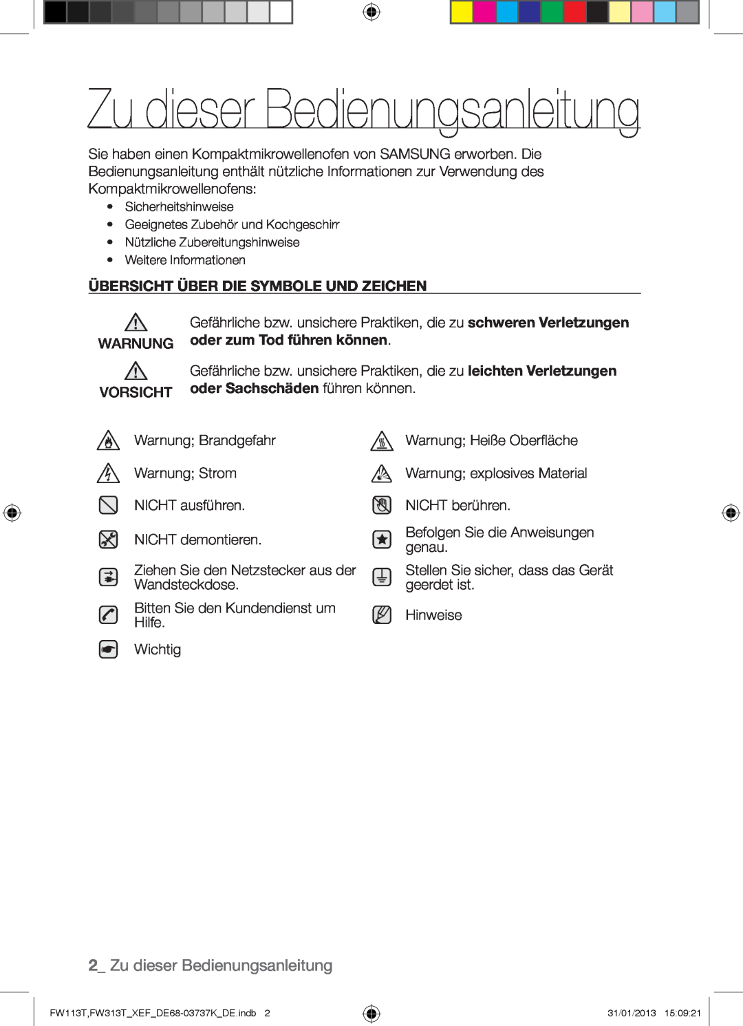 Samsung FW113T002/XEF manual Zu dieser Bedienungsanleitung 