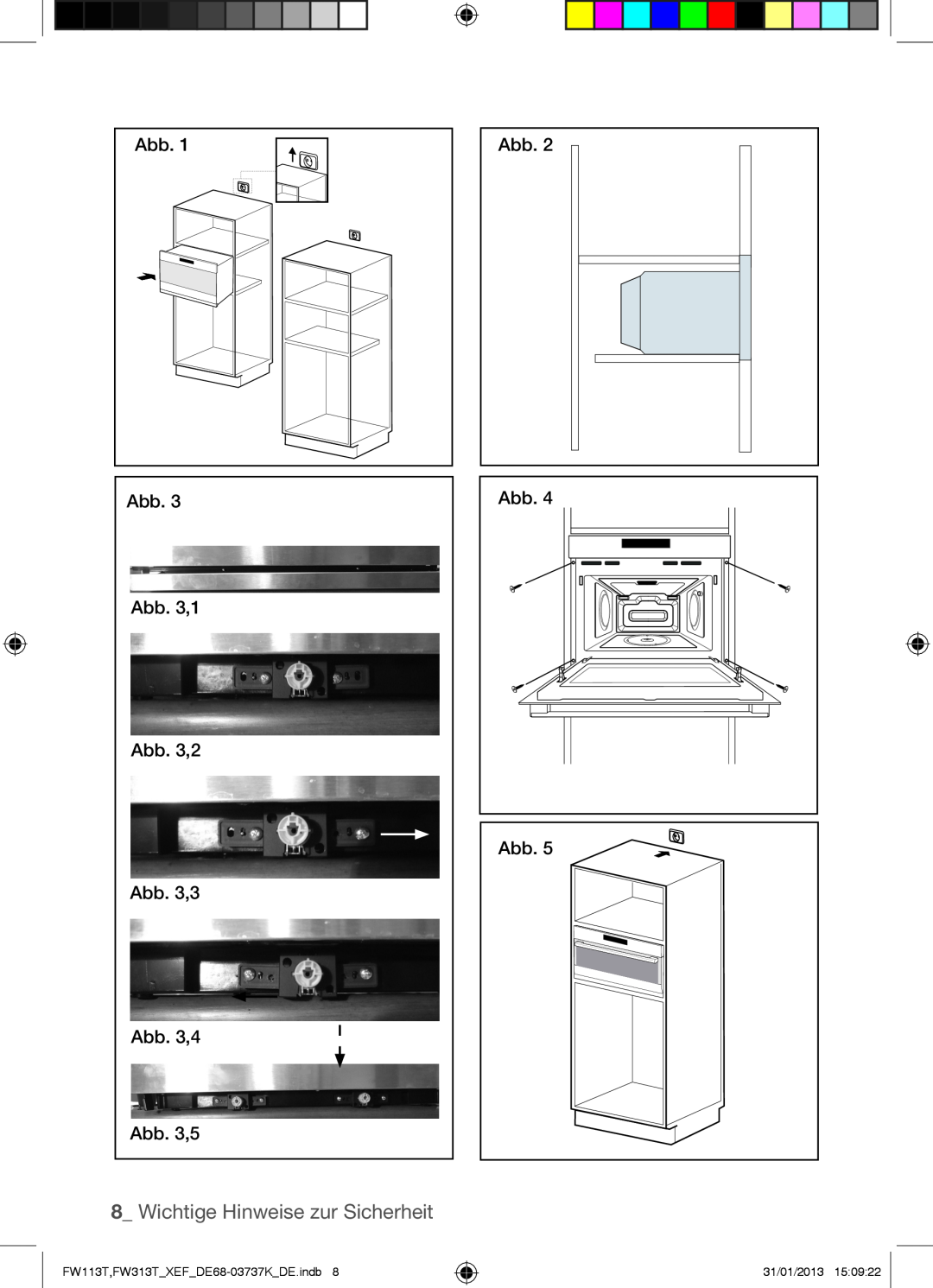 Samsung FW113T002/XEF manual Wichtige Hinweise zur Sicherheit, Abb Abb. 3,1 Abb. 3,2 Abb. 3,3 Abb. 3,4 Abb. 3,5, 31/01/2013 