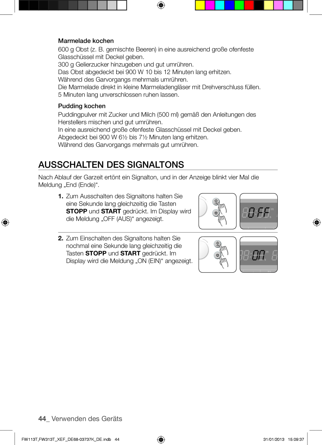 Samsung FW113T002/XEF manual Ausschalten Des Signaltons, Verwenden des Geräts 
