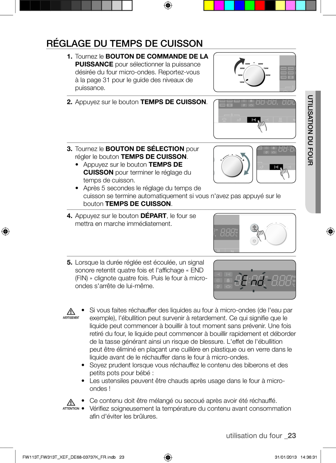Samsung FW113T002/XEF manual Réglage Du Temps De Cuisson, utilisation du four 