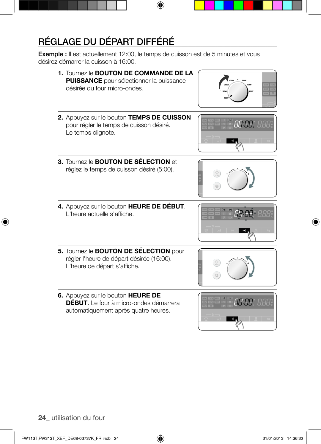 Samsung FW113T002/XEF manual Réglage Du Départ Différé, utilisation du four 