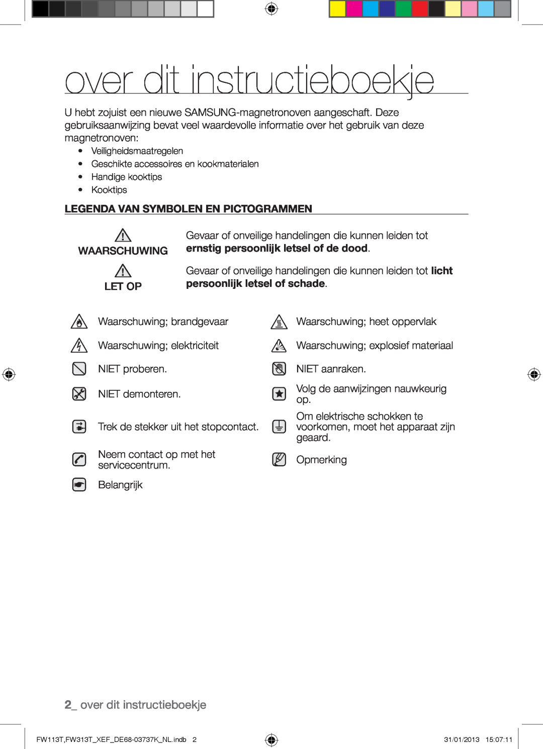 Samsung FW113T002/XEF manual over dit instructieboekje 