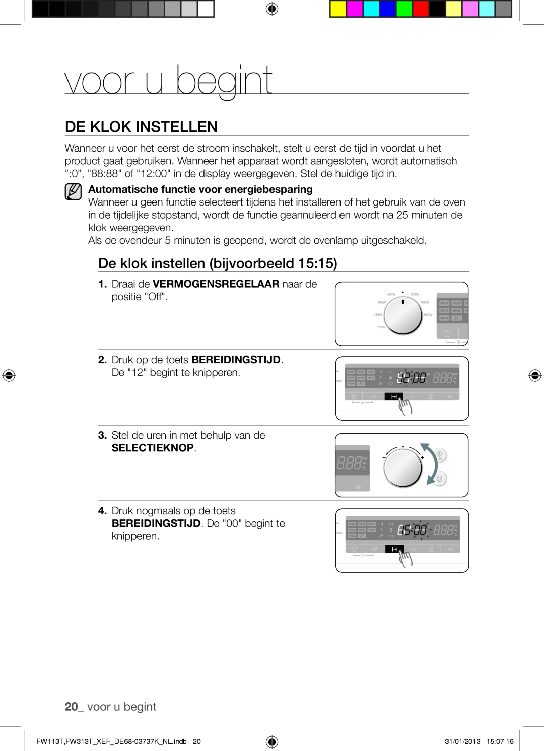 Samsung FW113T002/XEF manual voor u begint, De Klok Instellen 