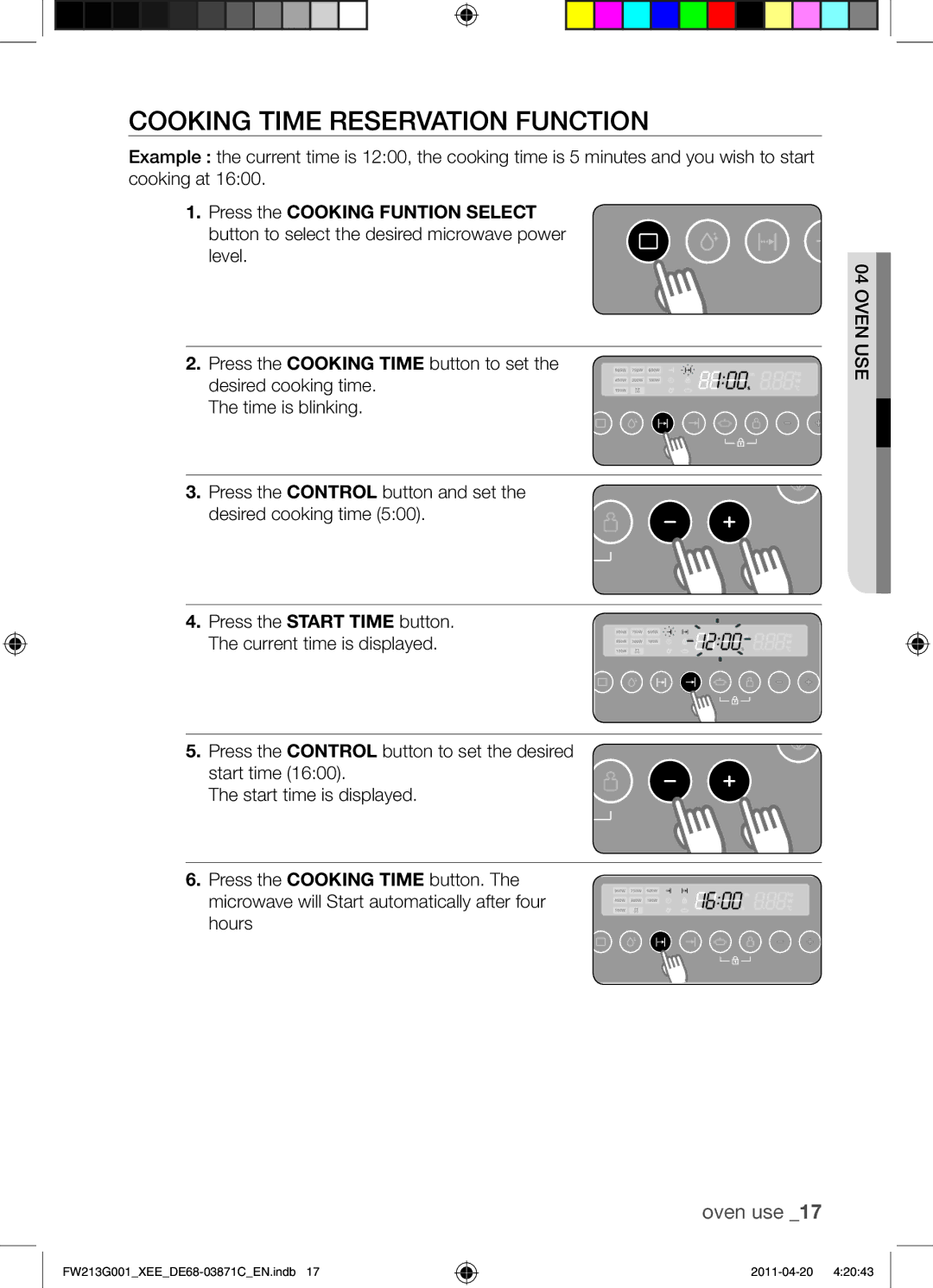 Samsung FW213G001/XEE manual Cooking Time Reservation Function 