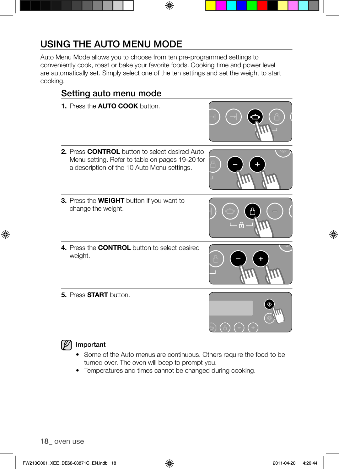 Samsung FW213G001/XEE manual Using the Auto Menu Mode, Setting auto menu mode 