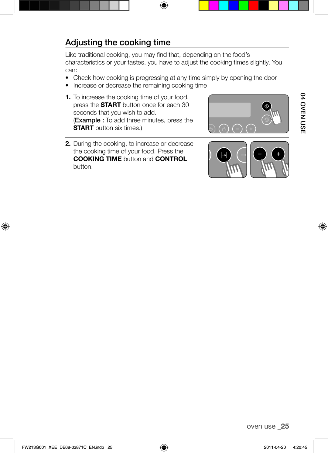 Samsung FW213G001/XEE manual Adjusting the cooking time 