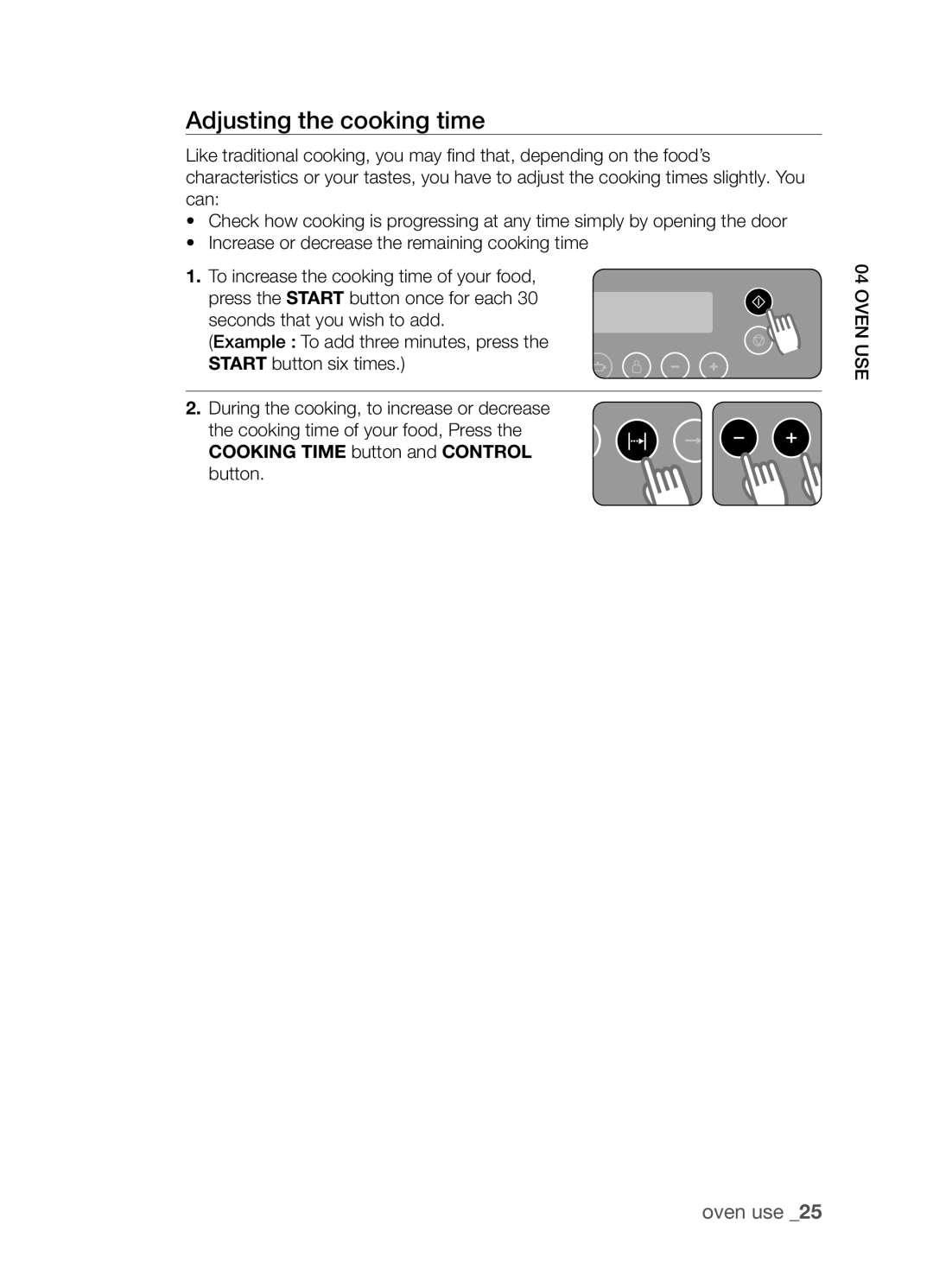 Samsung FW213G001/XEO manual Adjusting the cooking time 