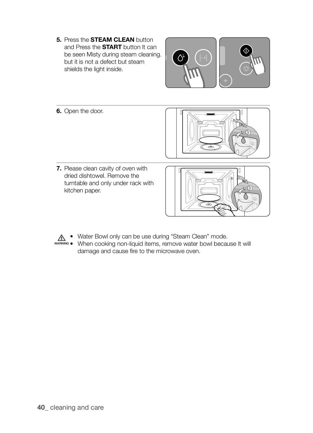 Samsung FW213G001/XEO manual Cleaning and care 