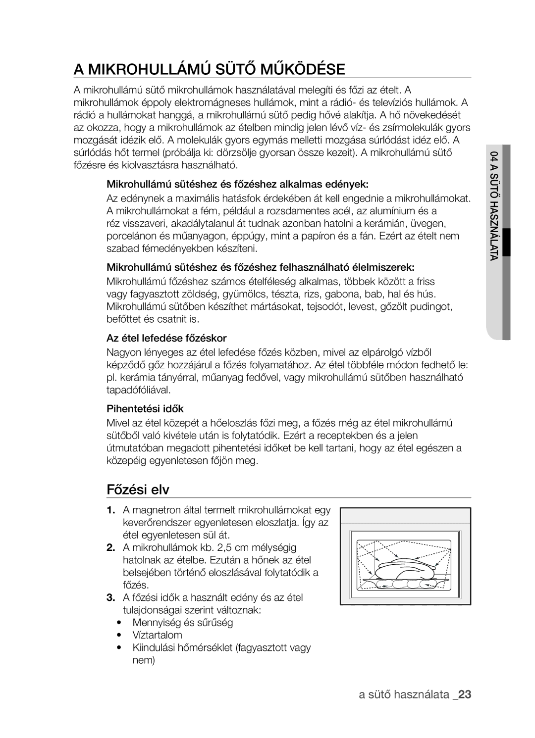 Samsung FW213G001/XEO manual Mikrohullámú Sütő Működése, Főzési elv 