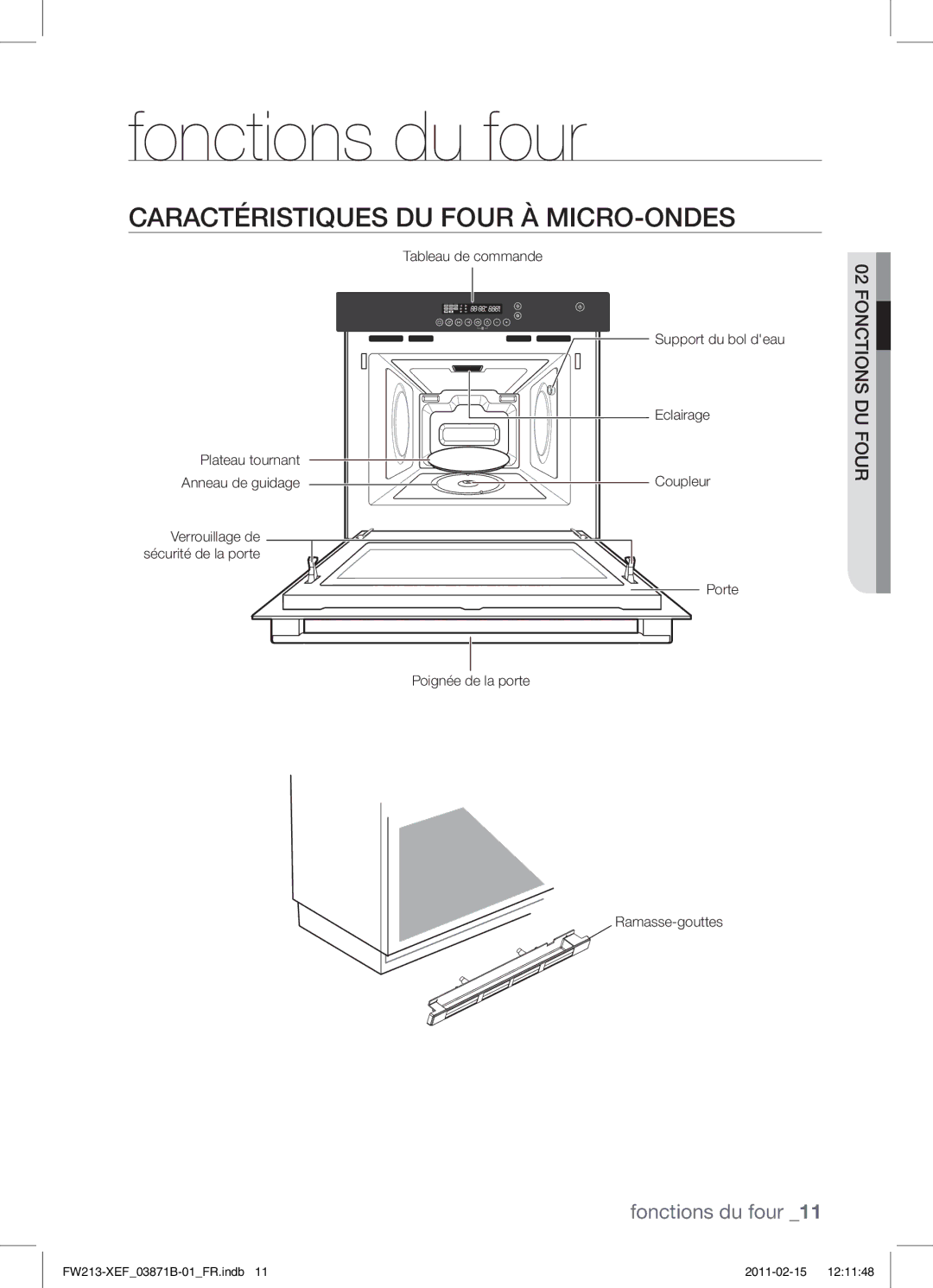 Samsung FW213G002/XEF manual Fonctions du four, Caractéristiques DU Four À MICRO-ONDES 