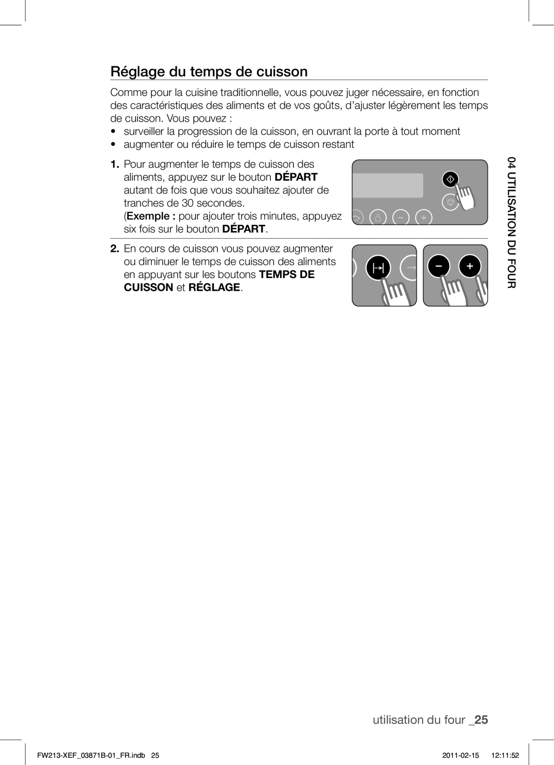 Samsung FW213G002/XEF manual Réglage du temps de cuisson 