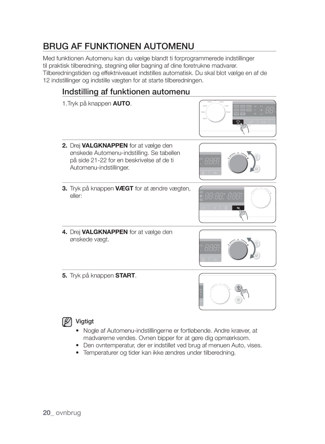 Samsung FW313T002/XEE manual Brug af funktionen automenu, Indstilling af funktionen automenu 