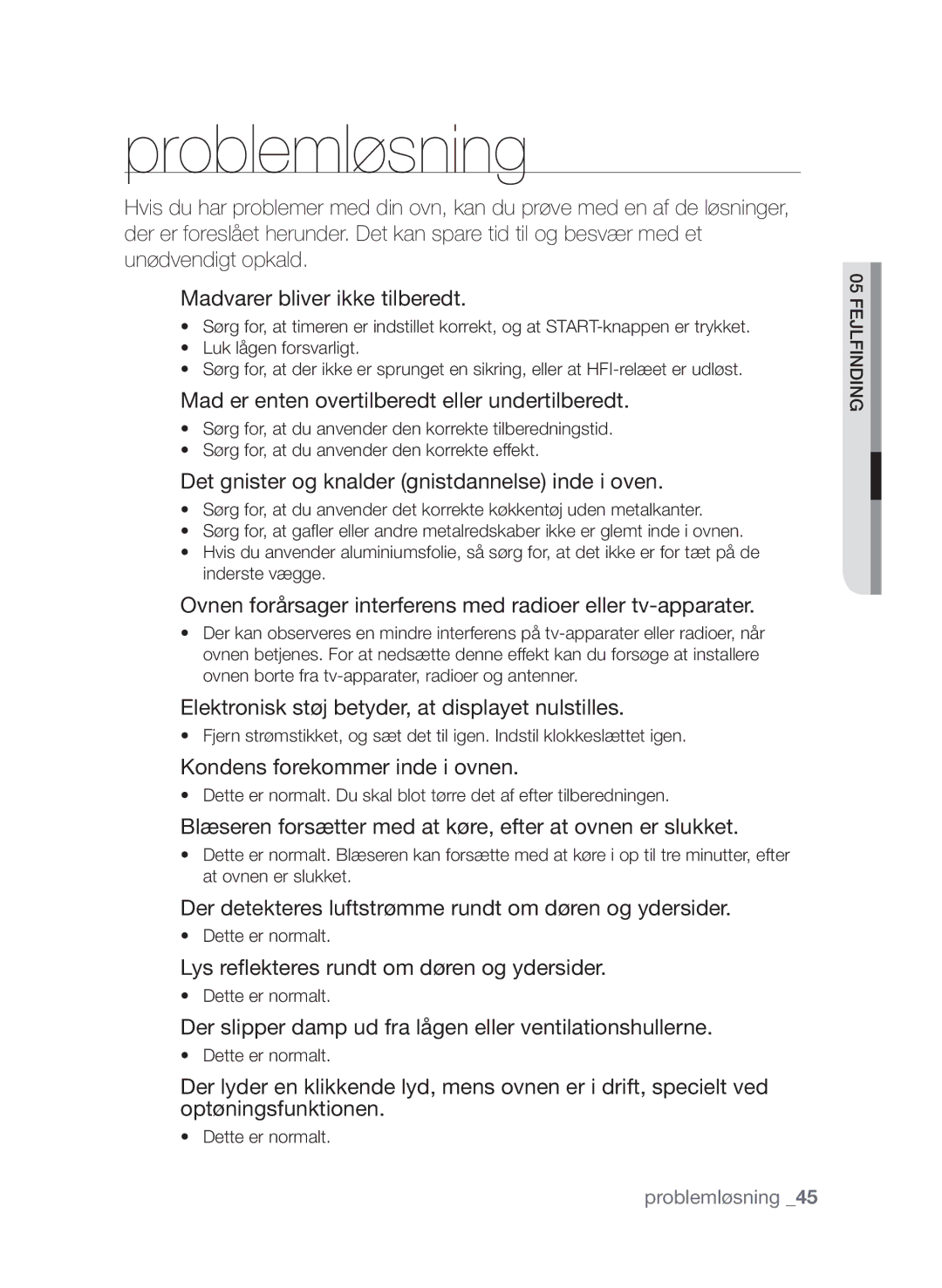 Samsung FW313T002/XEE manual Problemløsning 