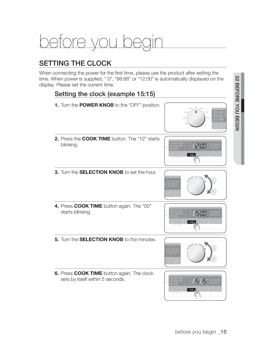 Samsung FW313T002/XEE manual Before you begin, Setting the clock example 