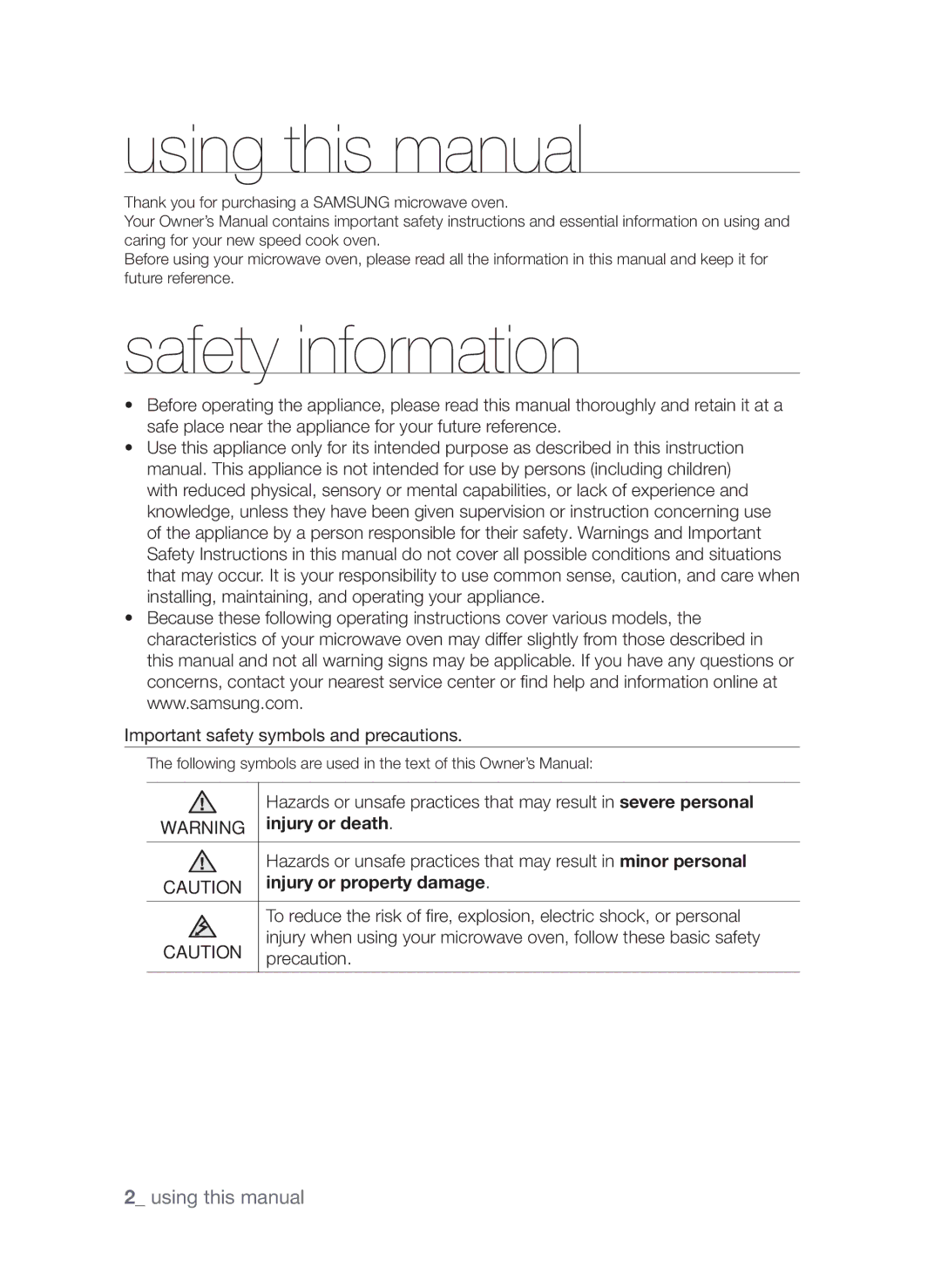 Samsung FW313T002/XEE Using this manual, Safety information 