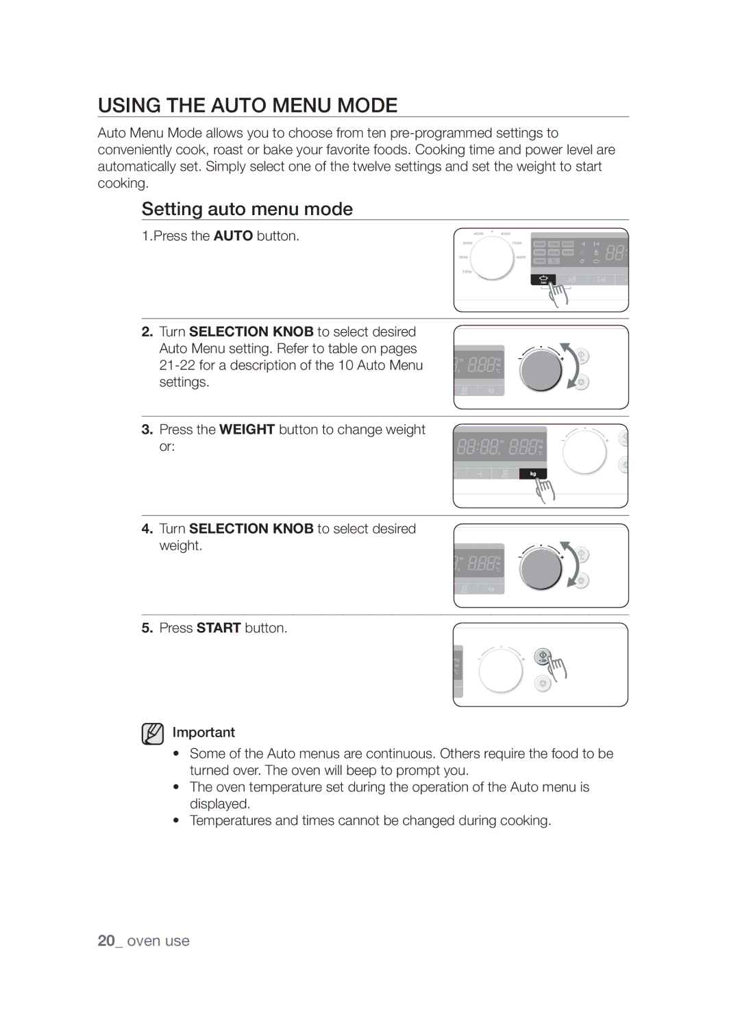 Samsung FW313T002/XEE manual Using the auto menu mode, Setting auto menu mode 