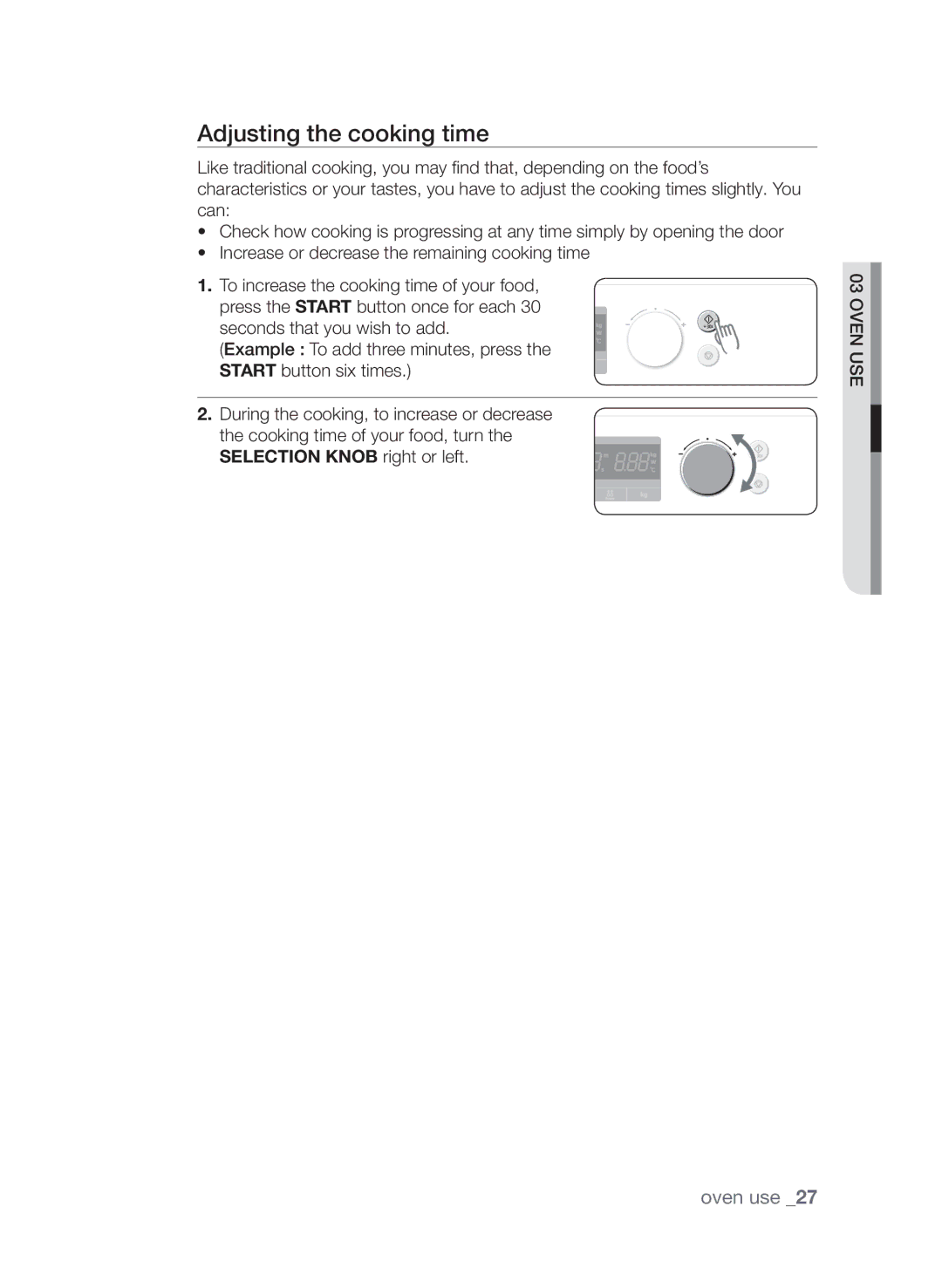 Samsung FW313T002/XEE manual Adjusting the cooking time 