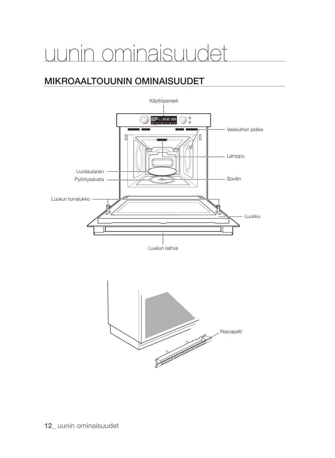 Samsung FW313T002/XEE manual Uunin ominaisuudet, Mikroaaltouunin ominaisuudet 