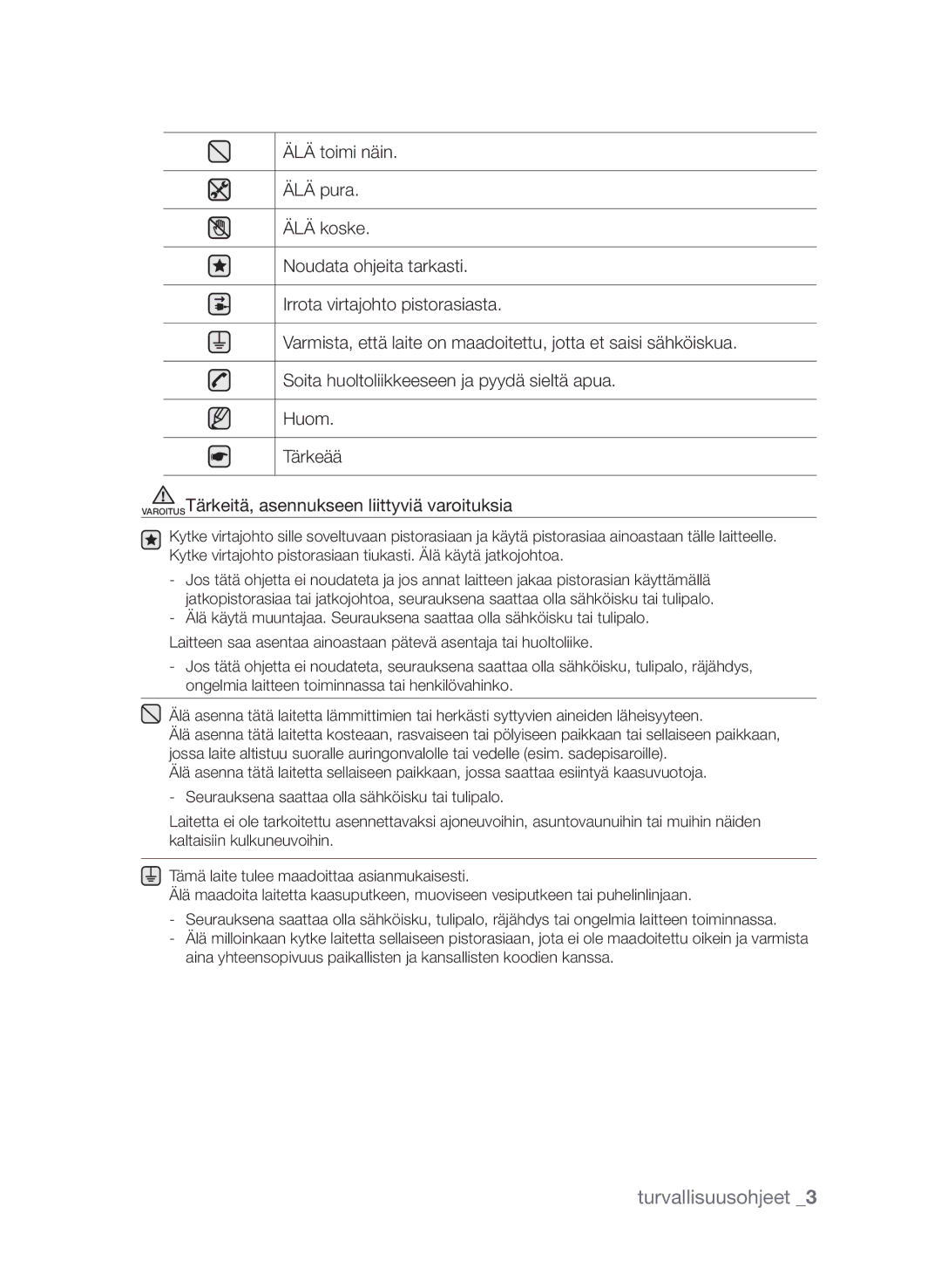 Samsung FW313T002/XEE manual Turvallisuusohjeet 