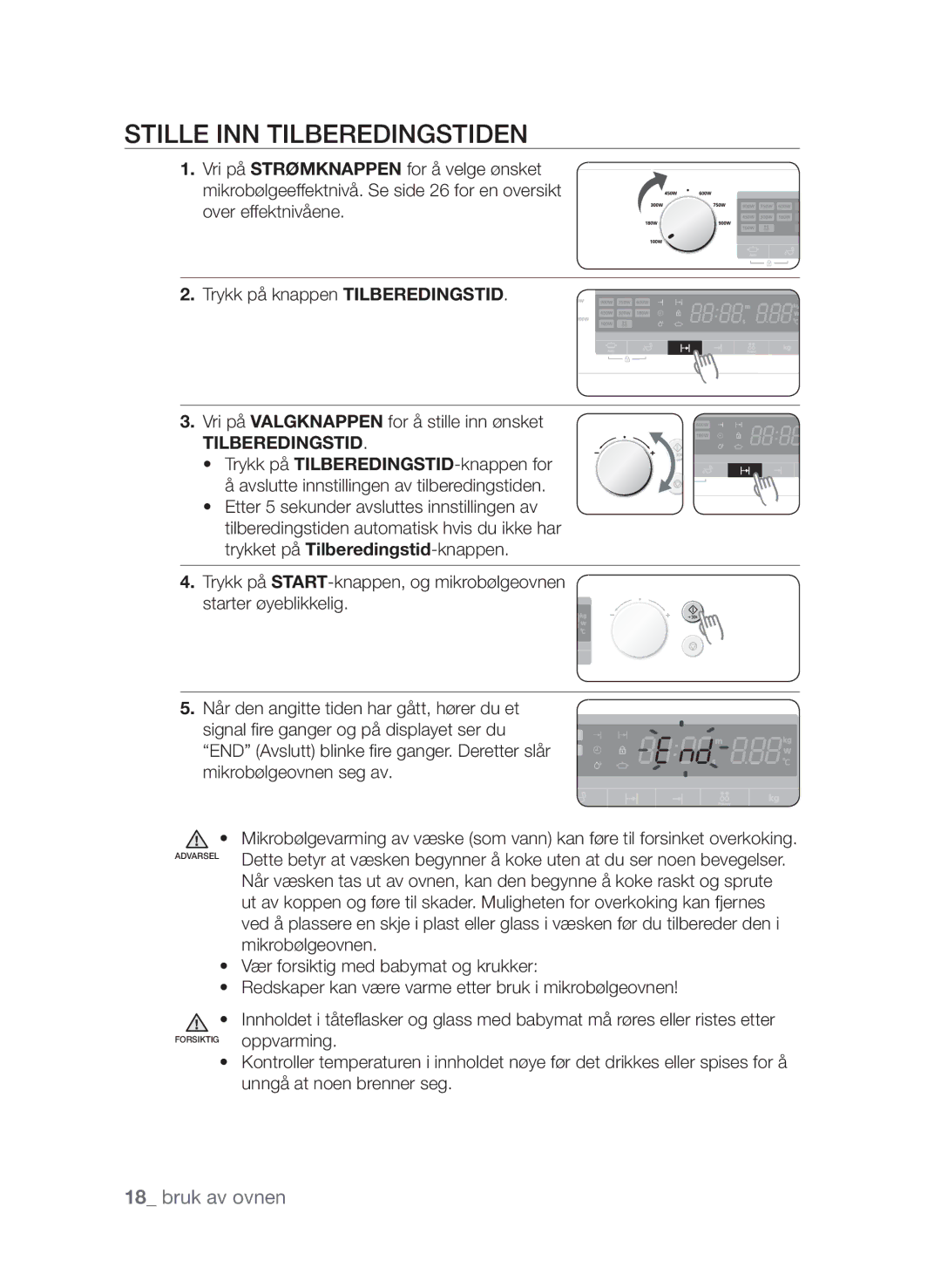 Samsung FW313T002/XEE manual Stille inn tilberedingstiden, Tilberedingstid 